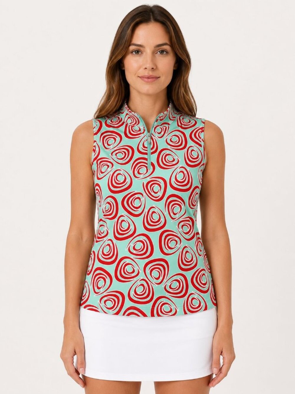 Tail Women's Golf Shirt Large Aqua Red 1/4 Zip Sleeveless Performance Top
